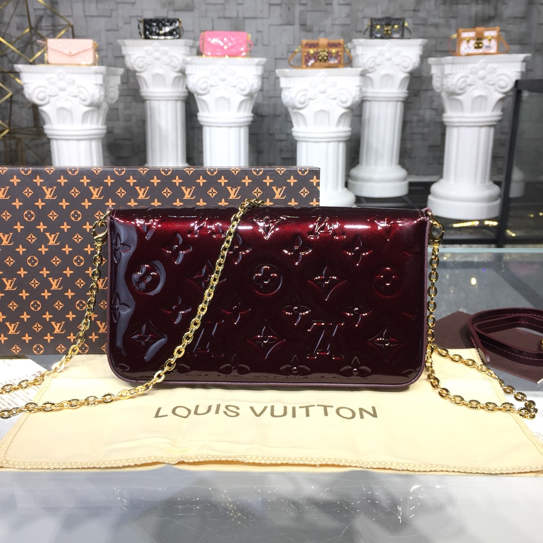 Louis Vuitton FELICIE POCHETTE Handbag Monogram Vernis M61267 Amarante Red